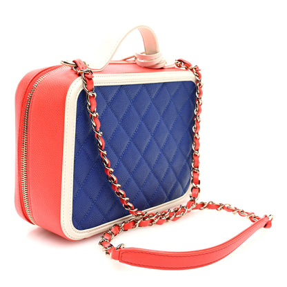 Chanel Caviar Quilted Medium CC Filigree Vanity Case Blue White Red 3 of 10