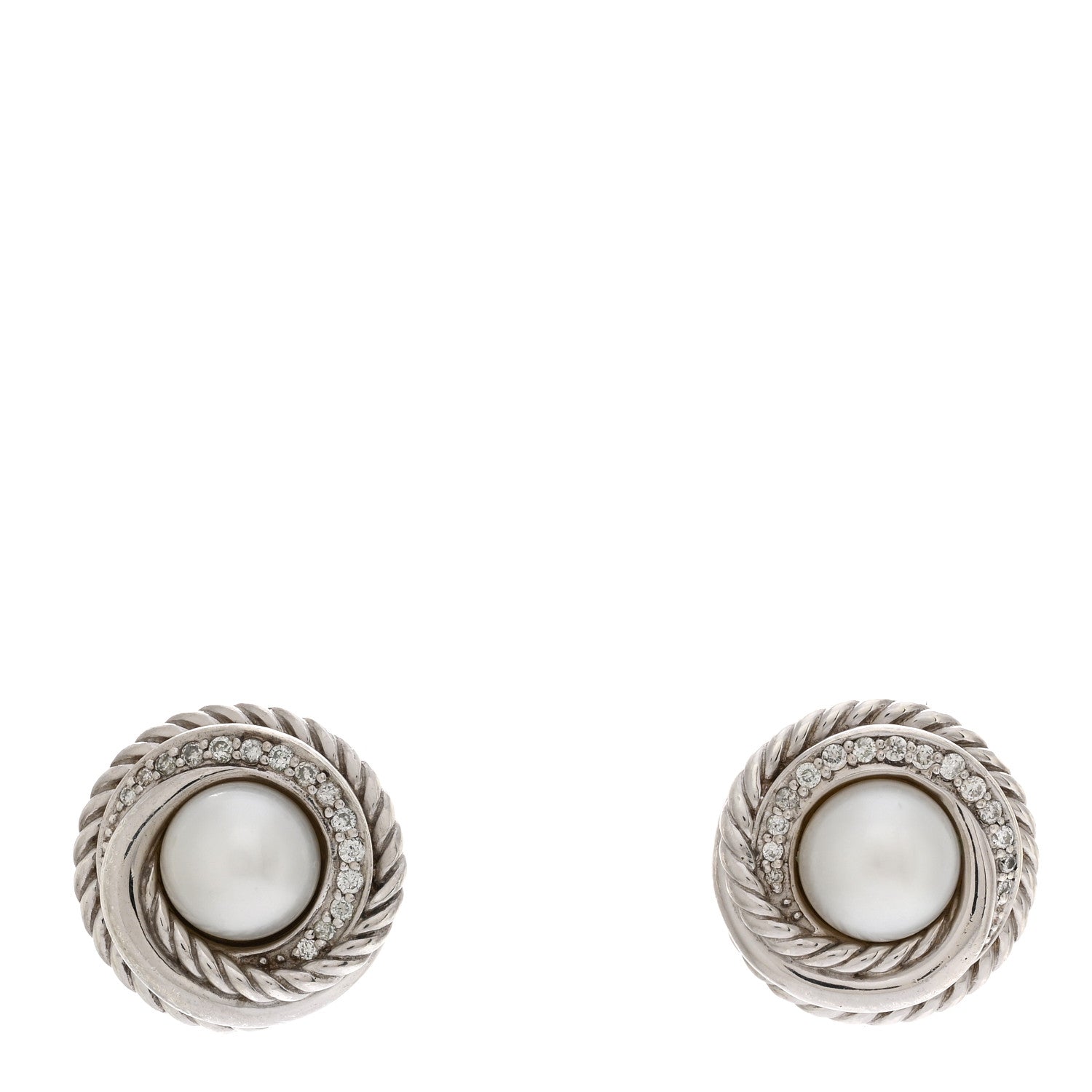 David Yurman Sterling Silver Diamond Freshwater Pearl Crossover Earrings 1 of 4