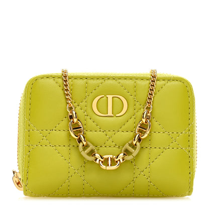 Christian Dior Lambskin Cannage Mini Caro Zipped Pouch on Chain Lime 1 of 7
