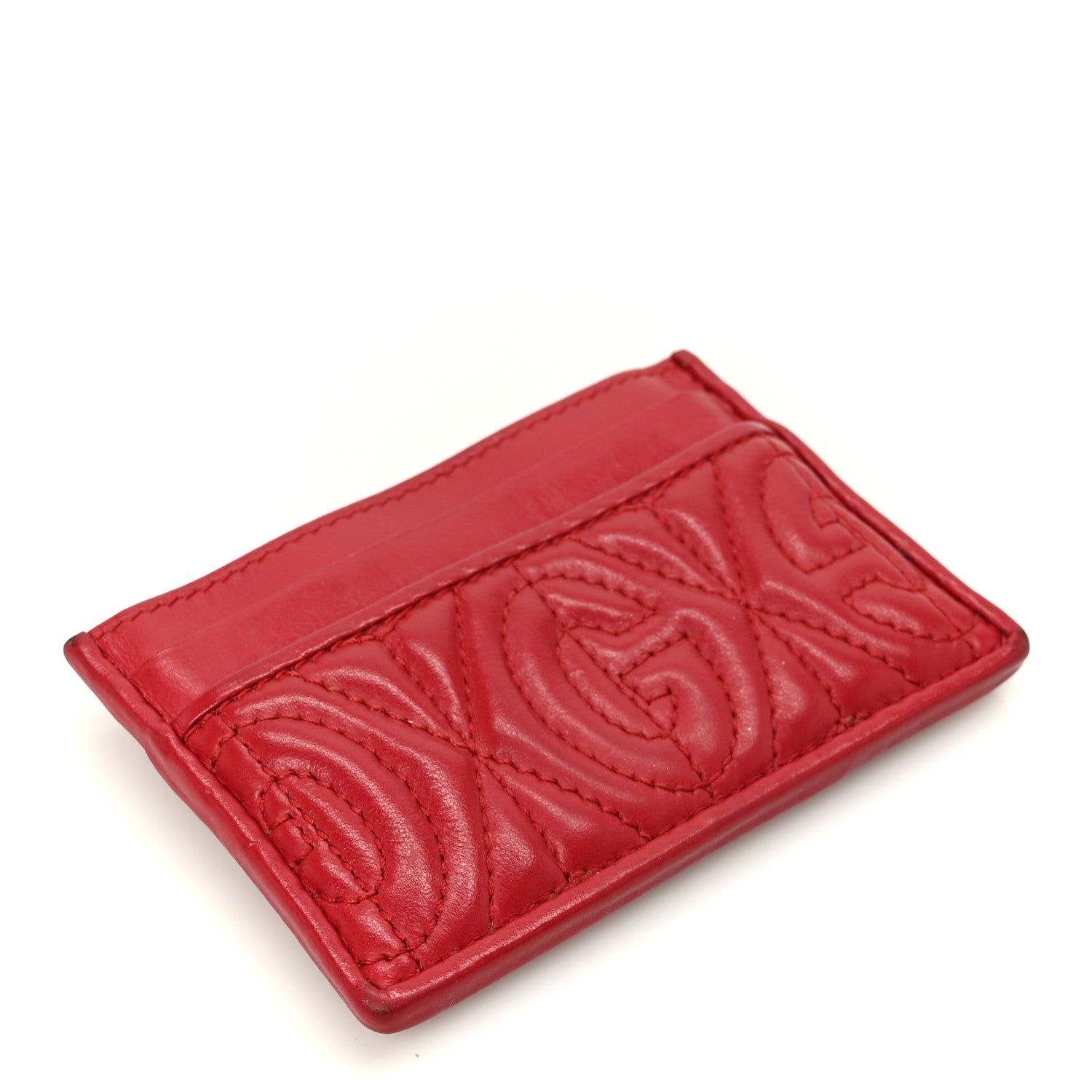 Gucci Calfskin G Rhombus Quilted Card Holder Hibiscus Red 4 of 8