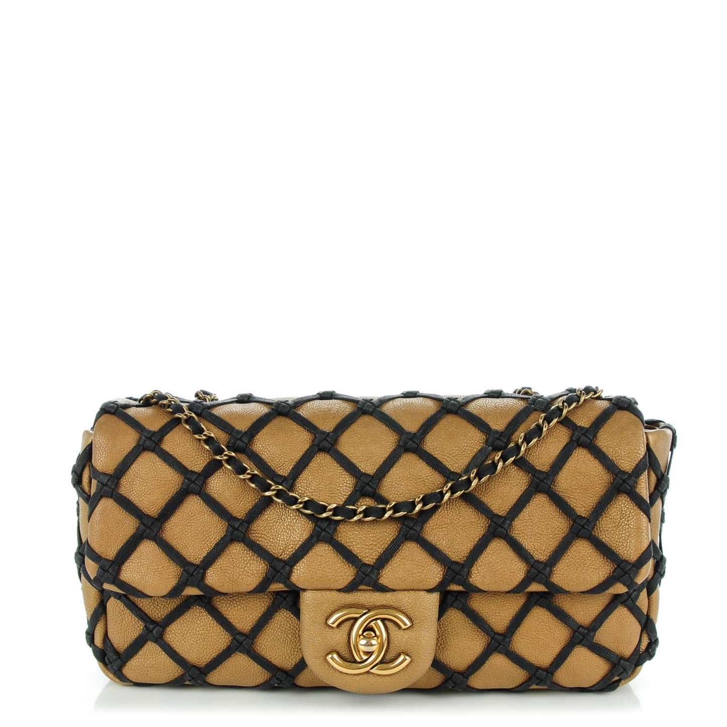 Calfskin Small Canebiers Net Flap Dark Gold