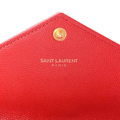 Saint Laurent Grain De Poudre Matelasse Chevron Monogram Flap Wallet Red 6 of 9