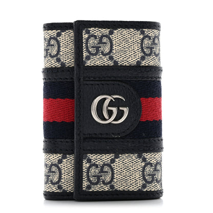 Gucci GG Supreme Monogram Web Ophidia 6 Key Holder Case Beige Blue 1 of 7