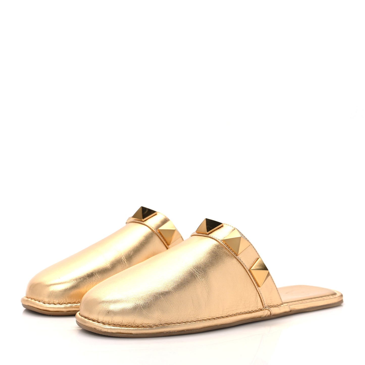 Metallic Nappa Roman Stud Slippers 38.5 Antique Brass