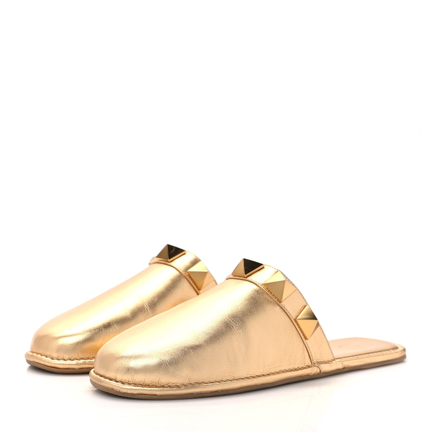 Valentino Garavani Metallic Nappa Roman Stud Slippers 38.5 Antique Brass 3 of 8