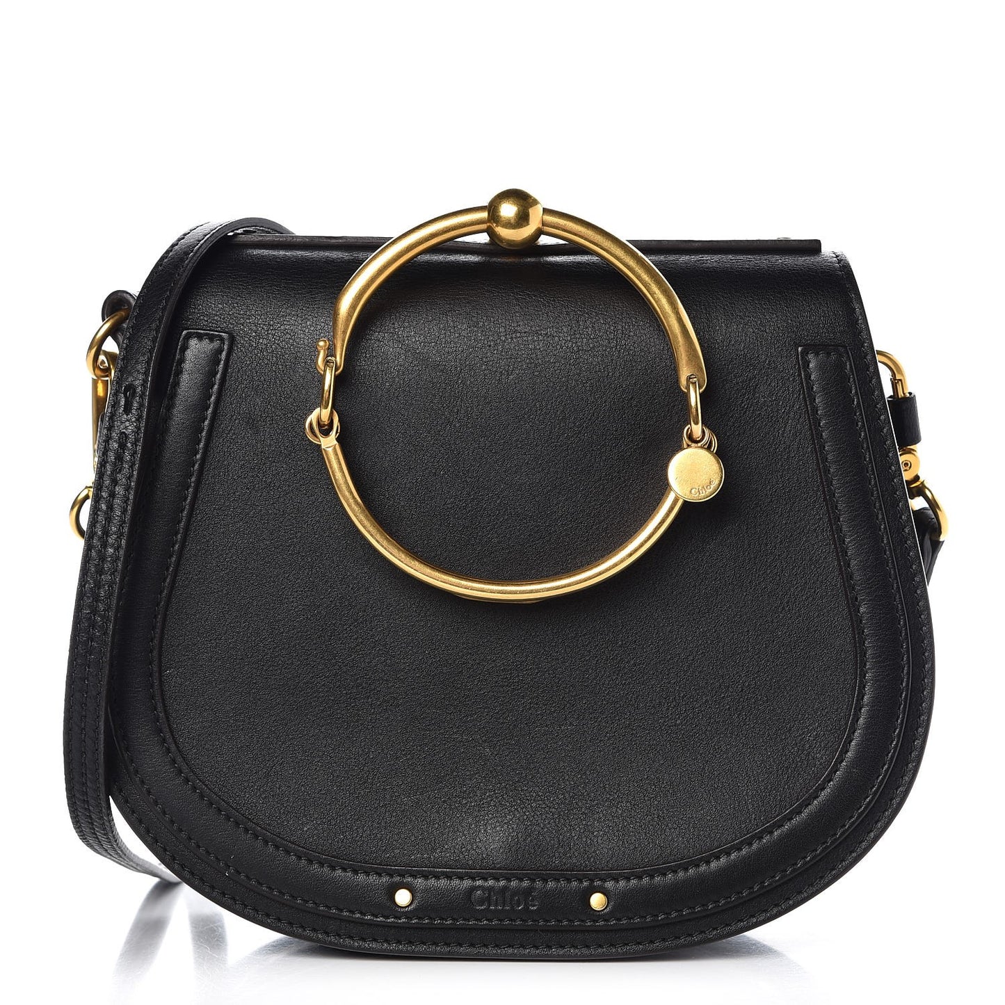 Calfskin Suede Medium Nile Bracelet Bag Black