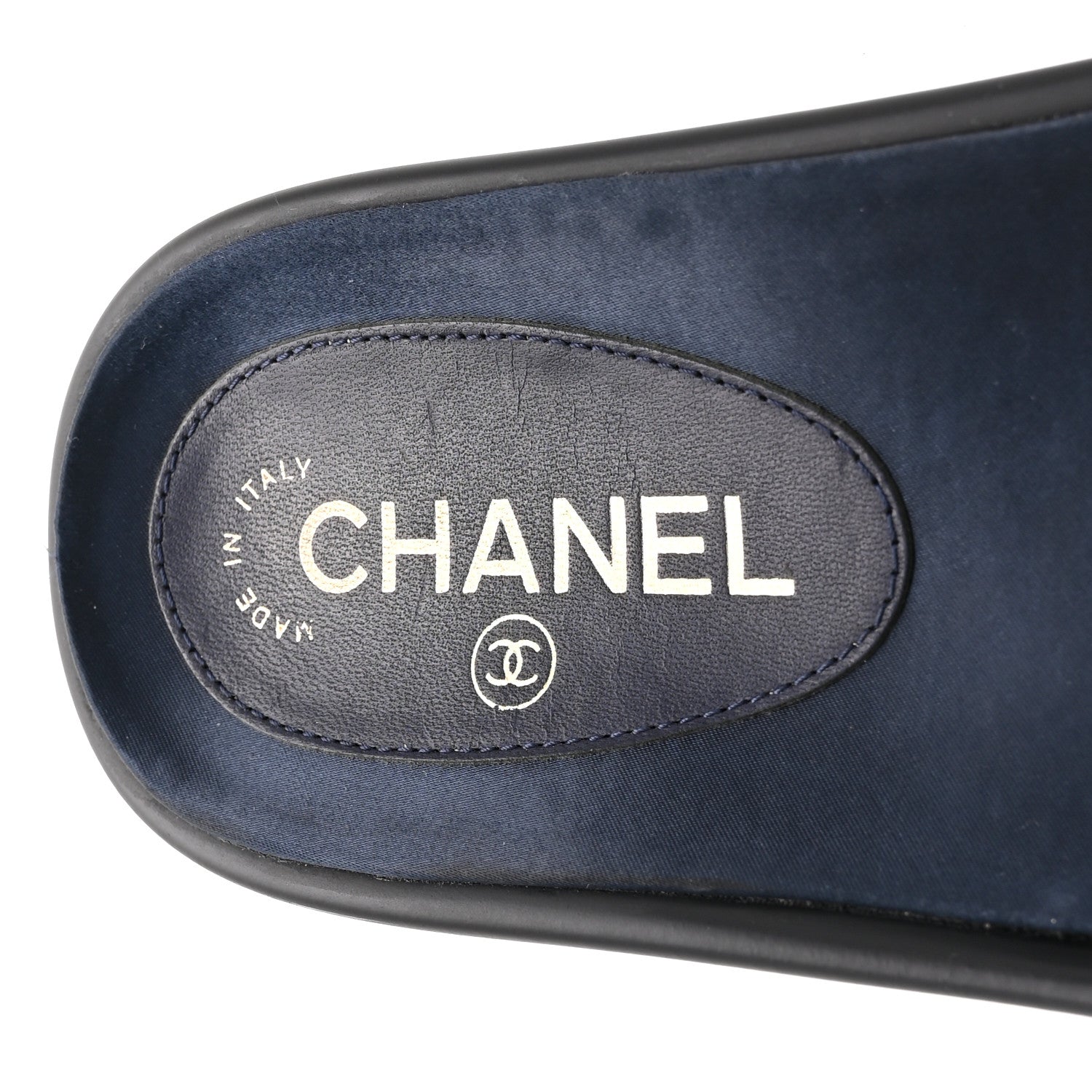 Chanel Satin Canvas Chain Slides Sandals Flats 39 Marine 7 of 10