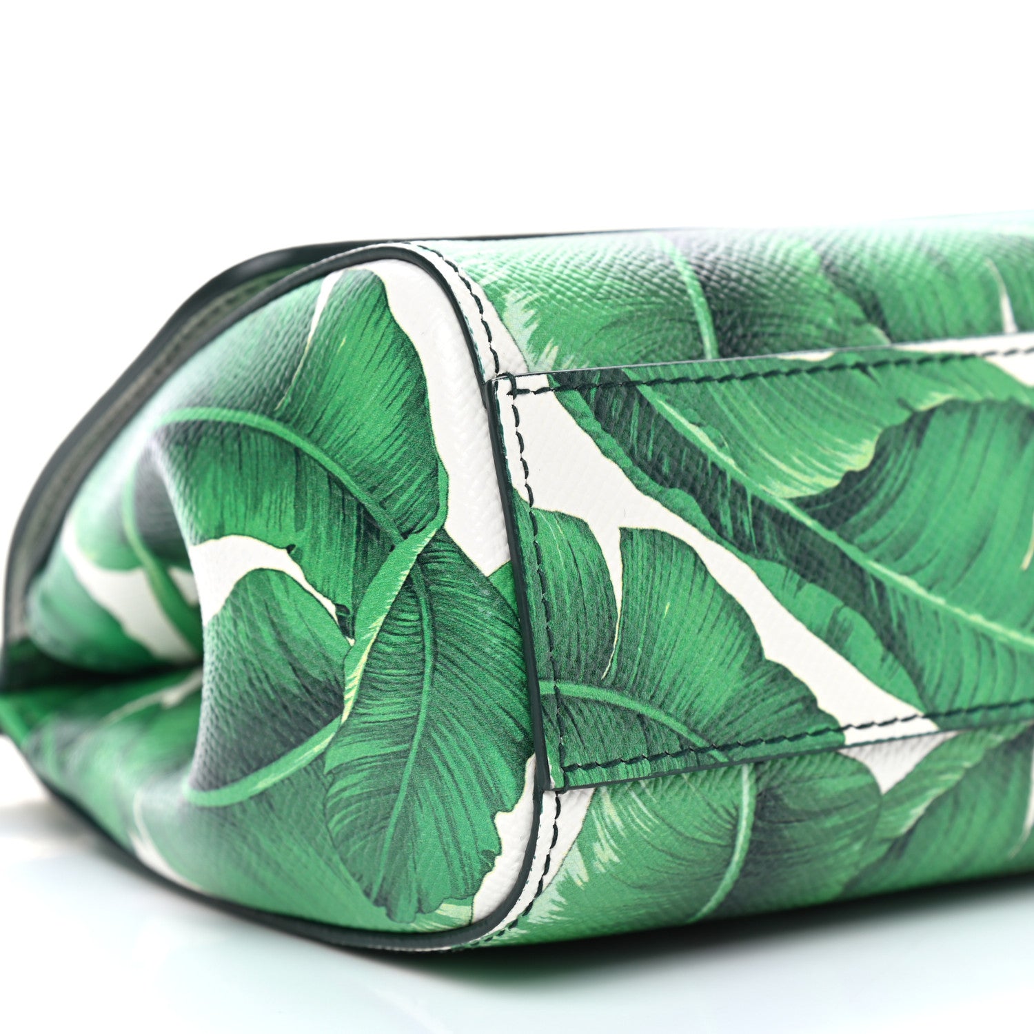 Dolce & Gabbana Dauphine Banana Leaf Print Small Miss Sicily Satchel Green White 4 of 7