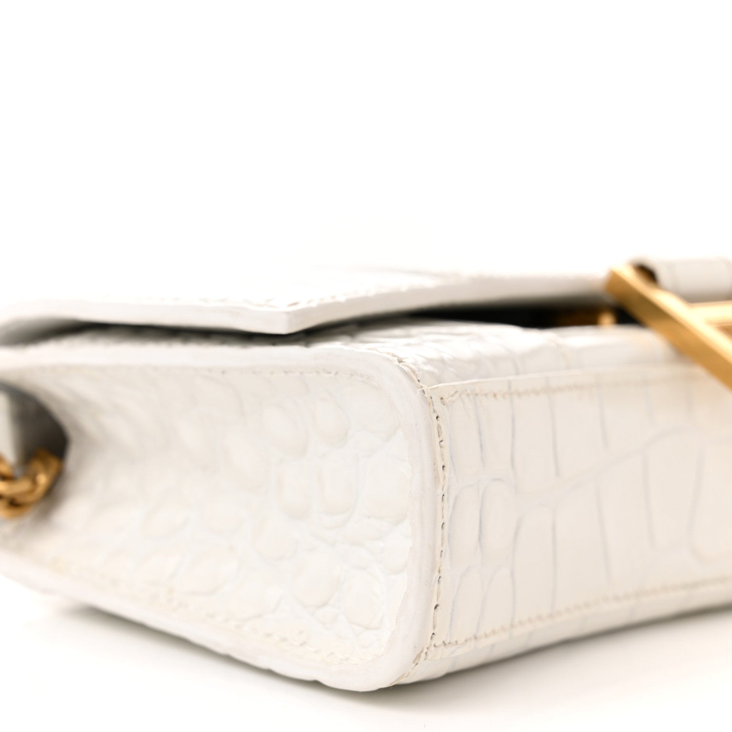 Balenciaga Shiny Calfskin Crocodile Embossed Hourglass Chain Bag White 8 of 10