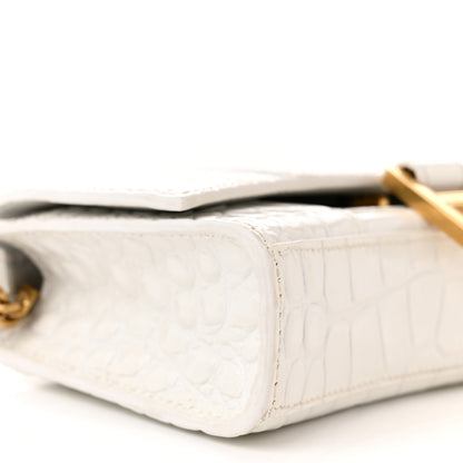 Balenciaga Shiny Calfskin Crocodile Embossed Hourglass Chain Bag White 8 of 10