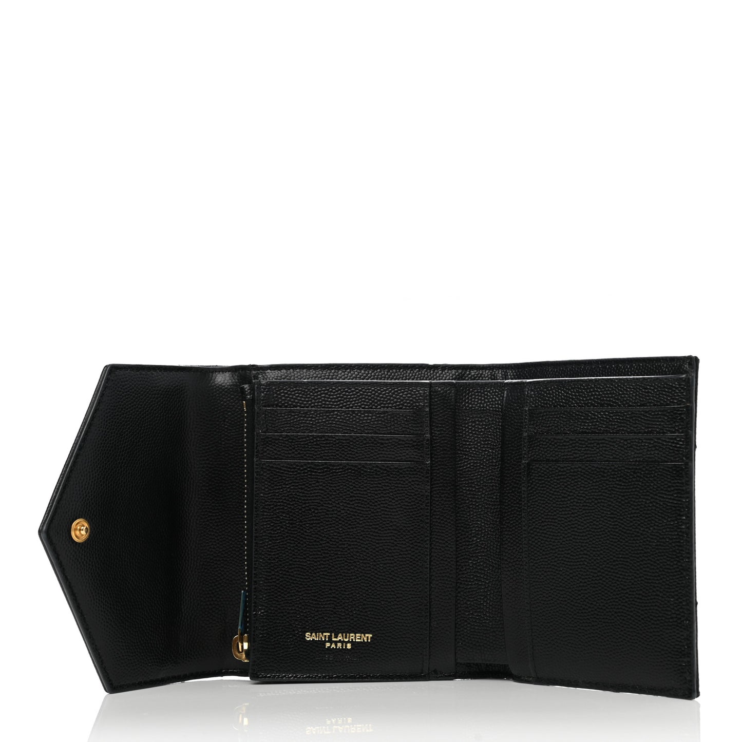 Grain De Poudre Matelasse Chevron Monogram Compact Tri Fold Wallet Black