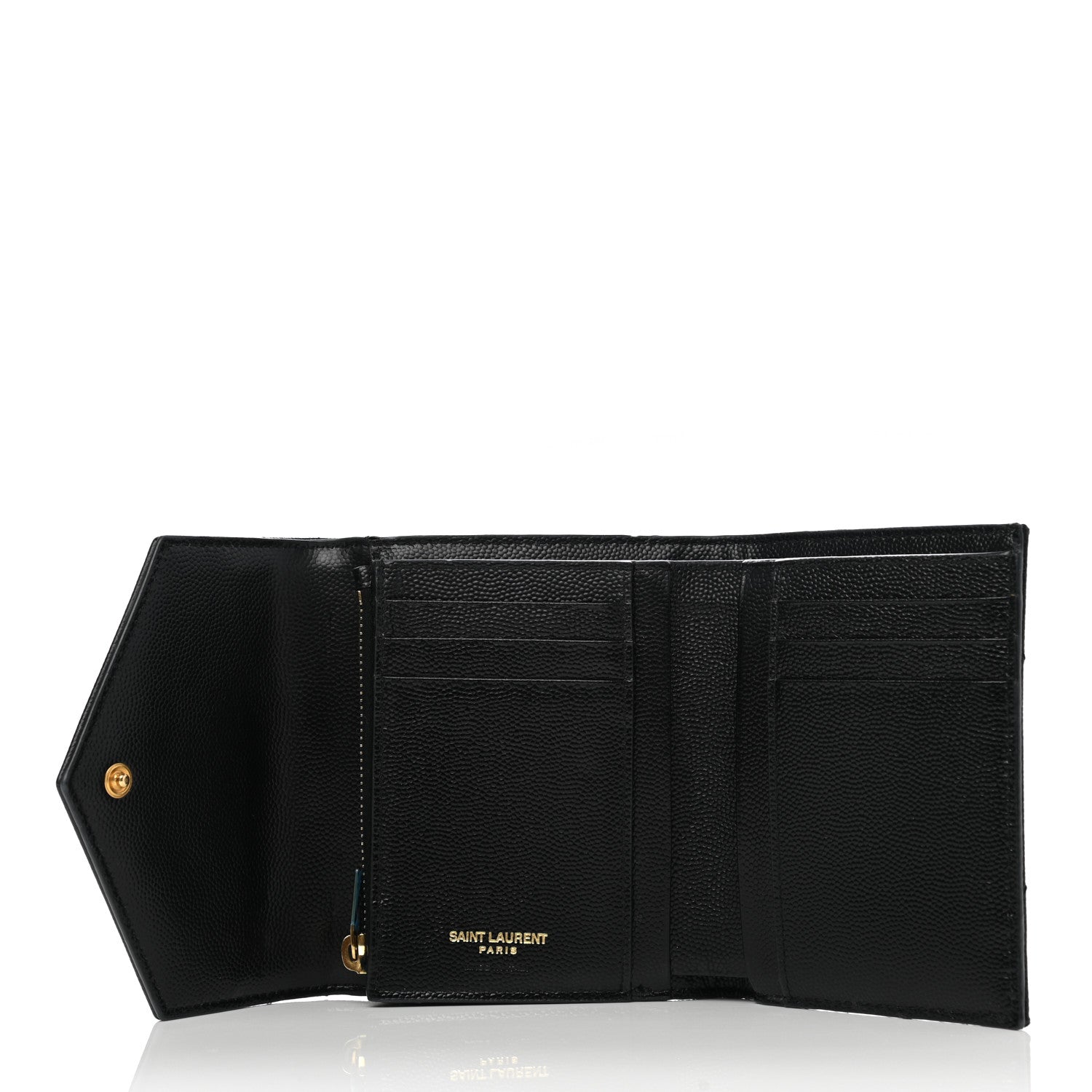 Saint Laurent Grain De Poudre Matelasse Chevron Monogram Compact Tri Fold Wallet Black 5 of 8