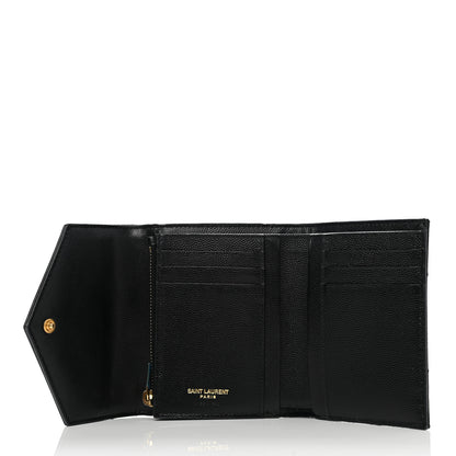 Saint Laurent Grain De Poudre Matelasse Chevron Monogram Compact Tri Fold Wallet Black 5 of 8