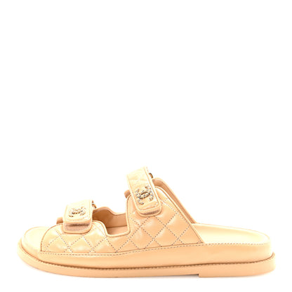 Chanel Lambskin Quilted Velcro Dad Chain CC Slide Sandals 39.5 Beige 1 of 10