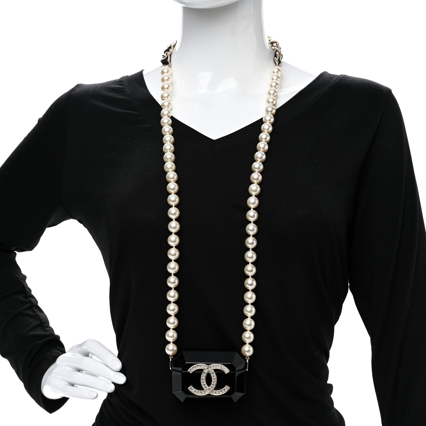 Resin Crystal Pearl Airpods Pro Holder Necklace Black Pearly White