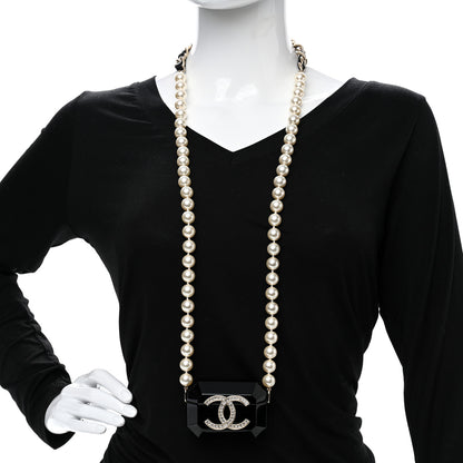 Chanel Resin Crystal Pearl Airpods Pro Holder Necklace Black Pearly White 2 of 7