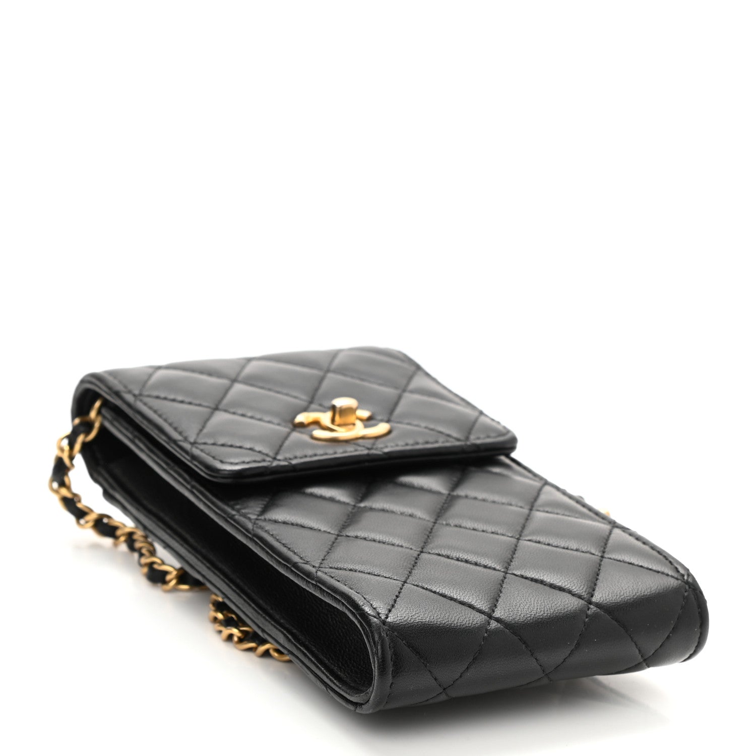 Chanel Lambskin Quilted Pearl Crush Phone Holder With Chain Black 4 of 12