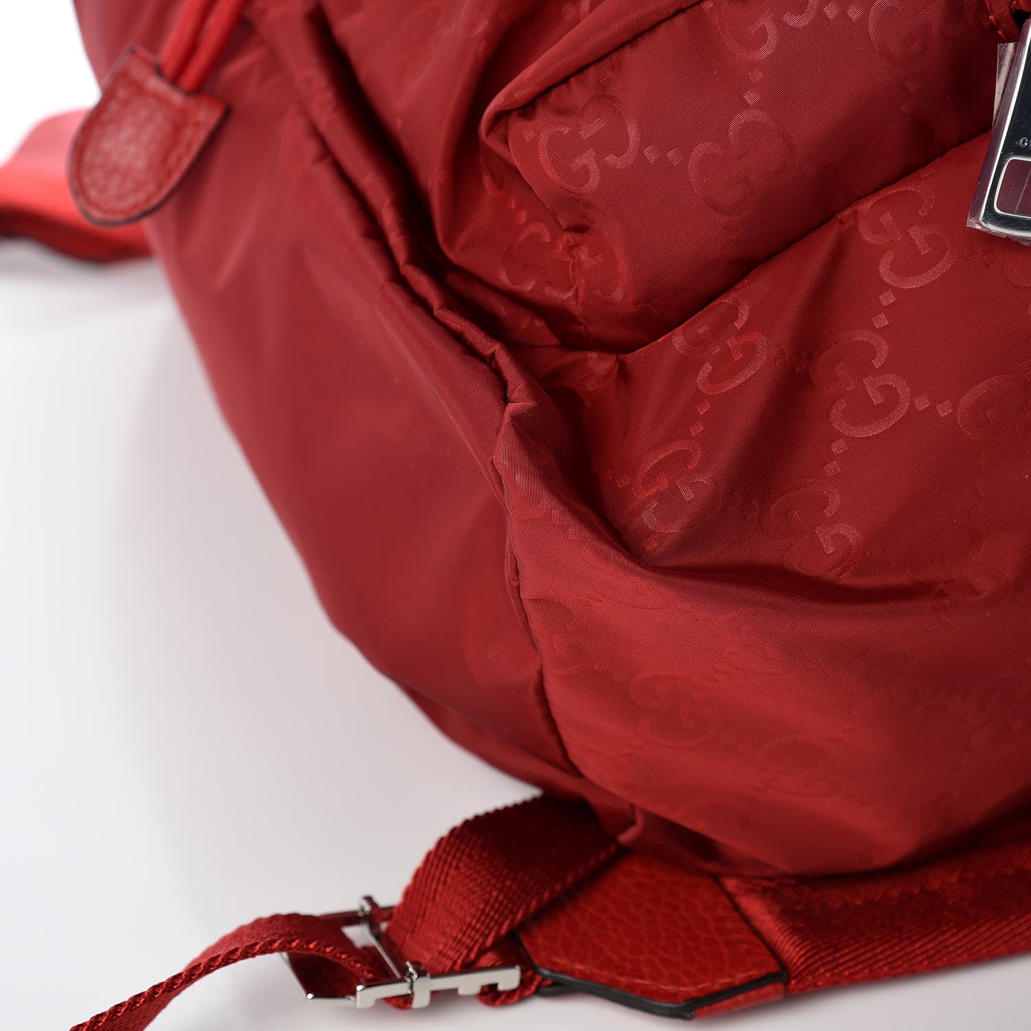 Gucci Nylon Monogram Dollar Calfskin Medium Light Single Buckle Backpack Vibrant Red 11 of 11