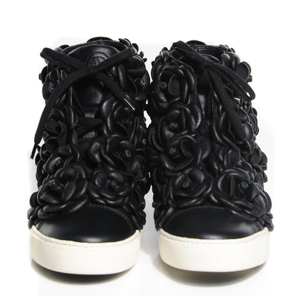Chanel Calfskin Camellia High Top Sneakers 36 Black 2 of 7