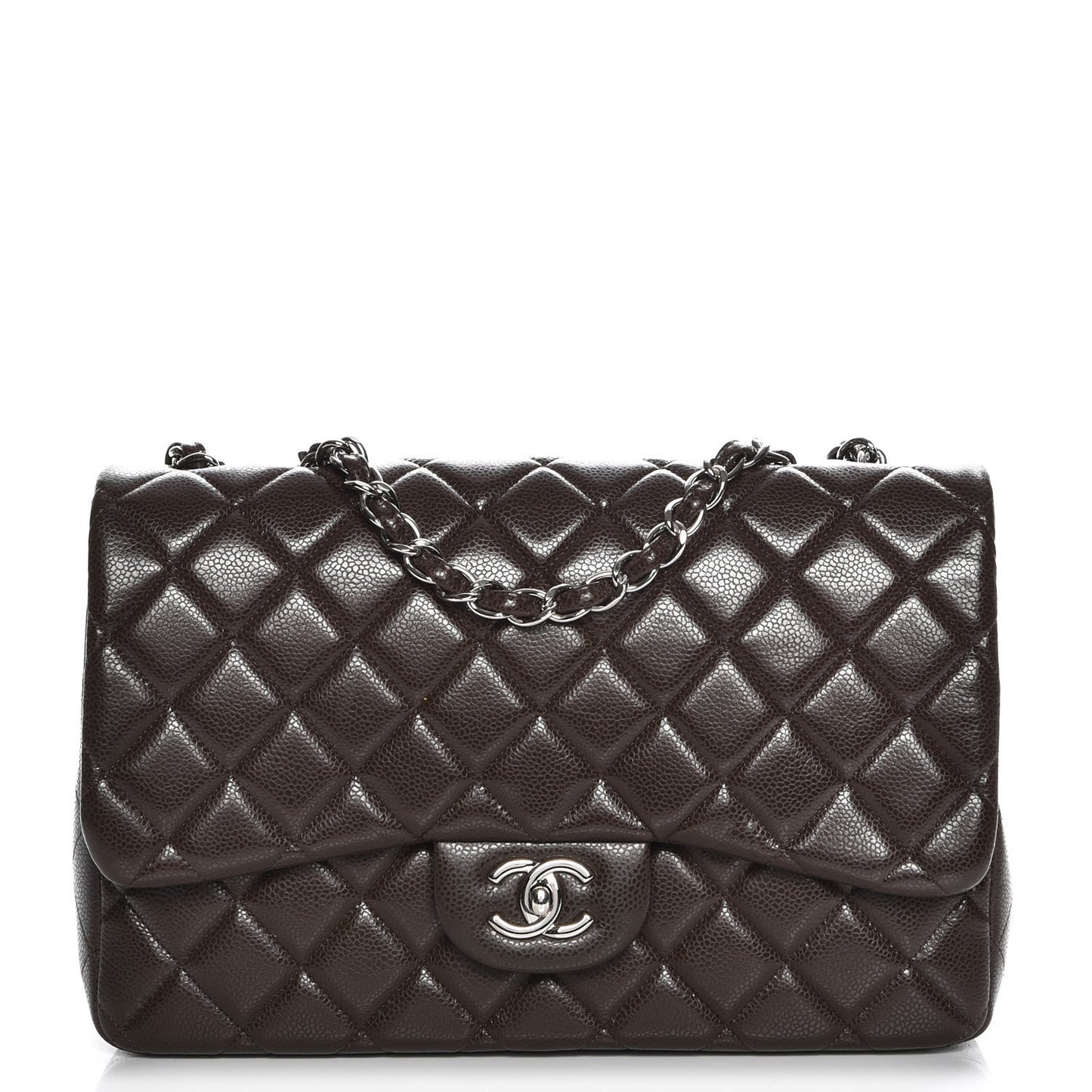 Caviar Quilted Jumbo Single Flap Dark Brown