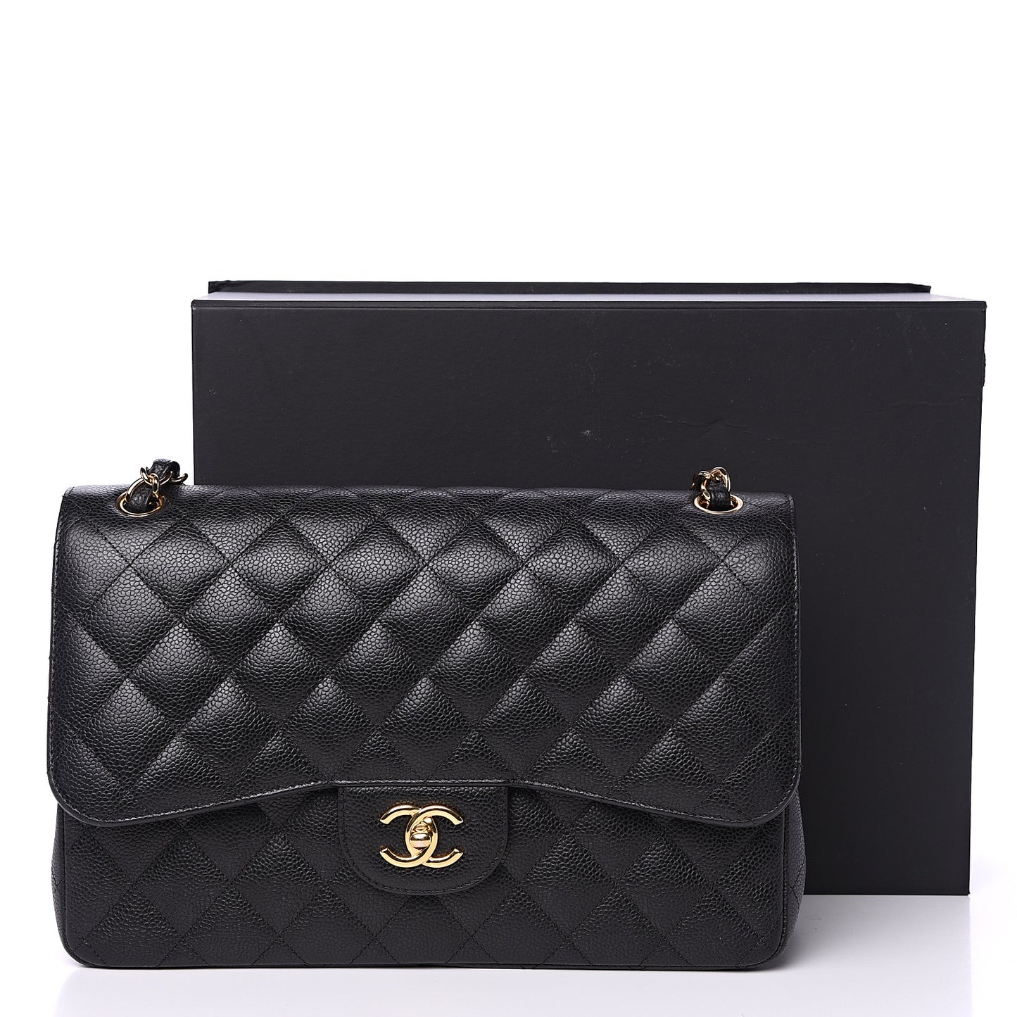 Caviar Quilted Jumbo Double Flap Black