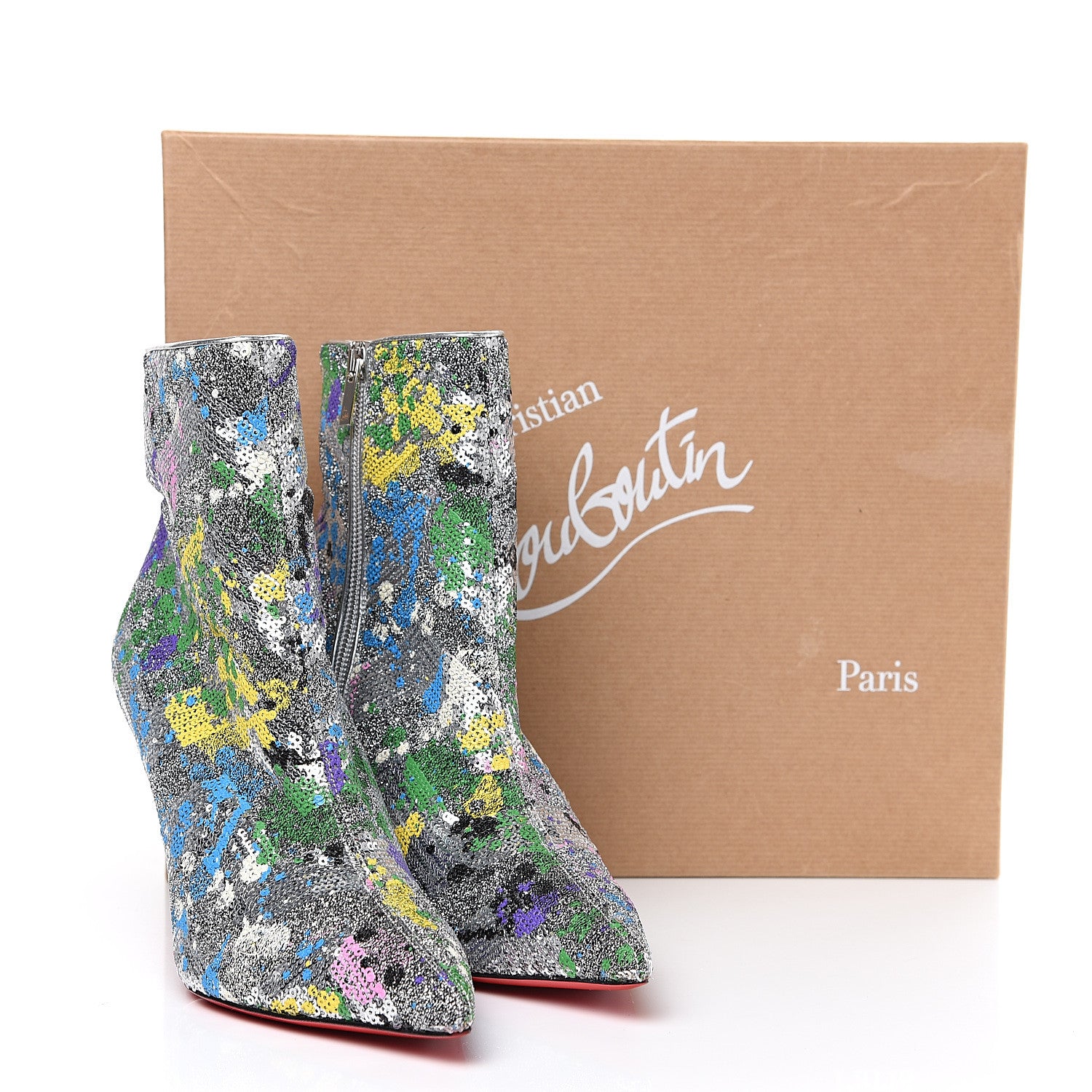 Christian Louboutin Paillette Splash So Kate Booty 85 Ankle Boots 37.5 Silver Multicolor 8 of 8