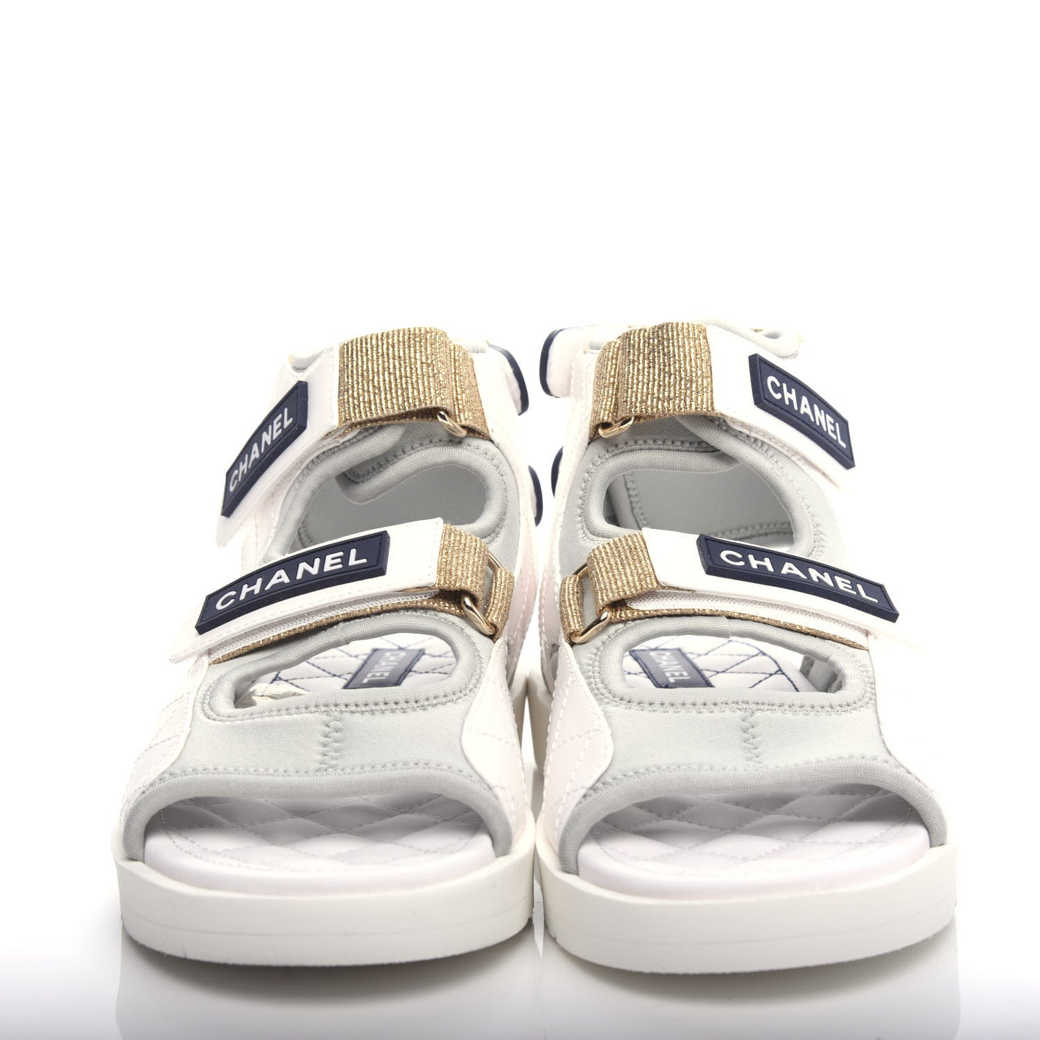 Chanel Goatskin Fabric Gladiator Sandals 36.5 Grey Navy Blue 2 of 11