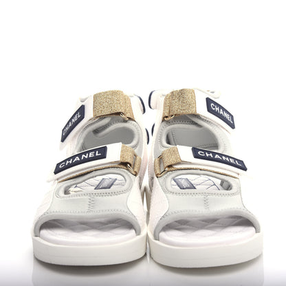 Chanel Goatskin Fabric Gladiator Sandals 36.5 Grey Navy Blue 2 of 11
