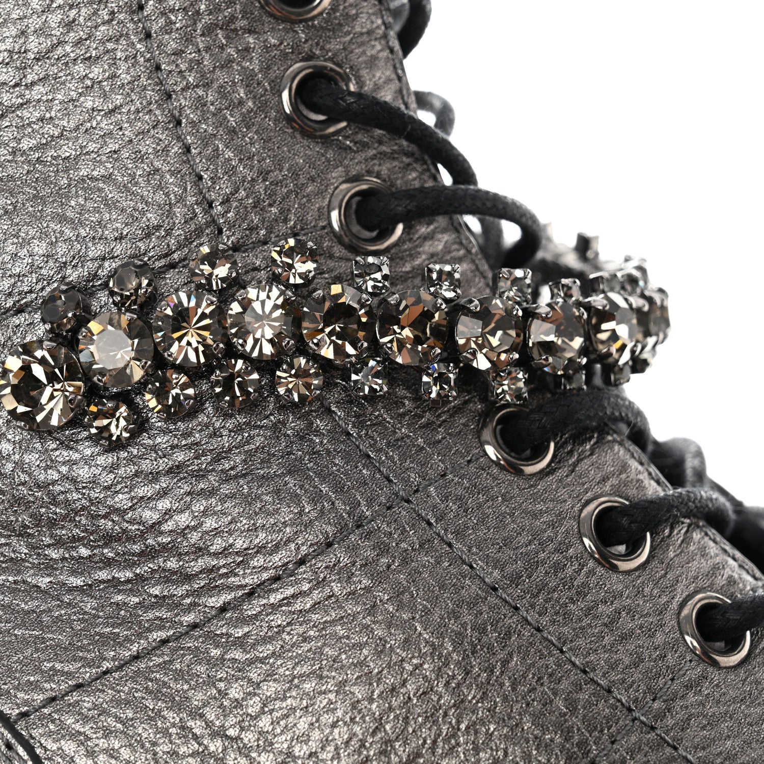 Jimmy Choo Metallic Grained Goatskin Pearl Crystal Embellished Cruz Combat Boots 37 Grey 11 of 11