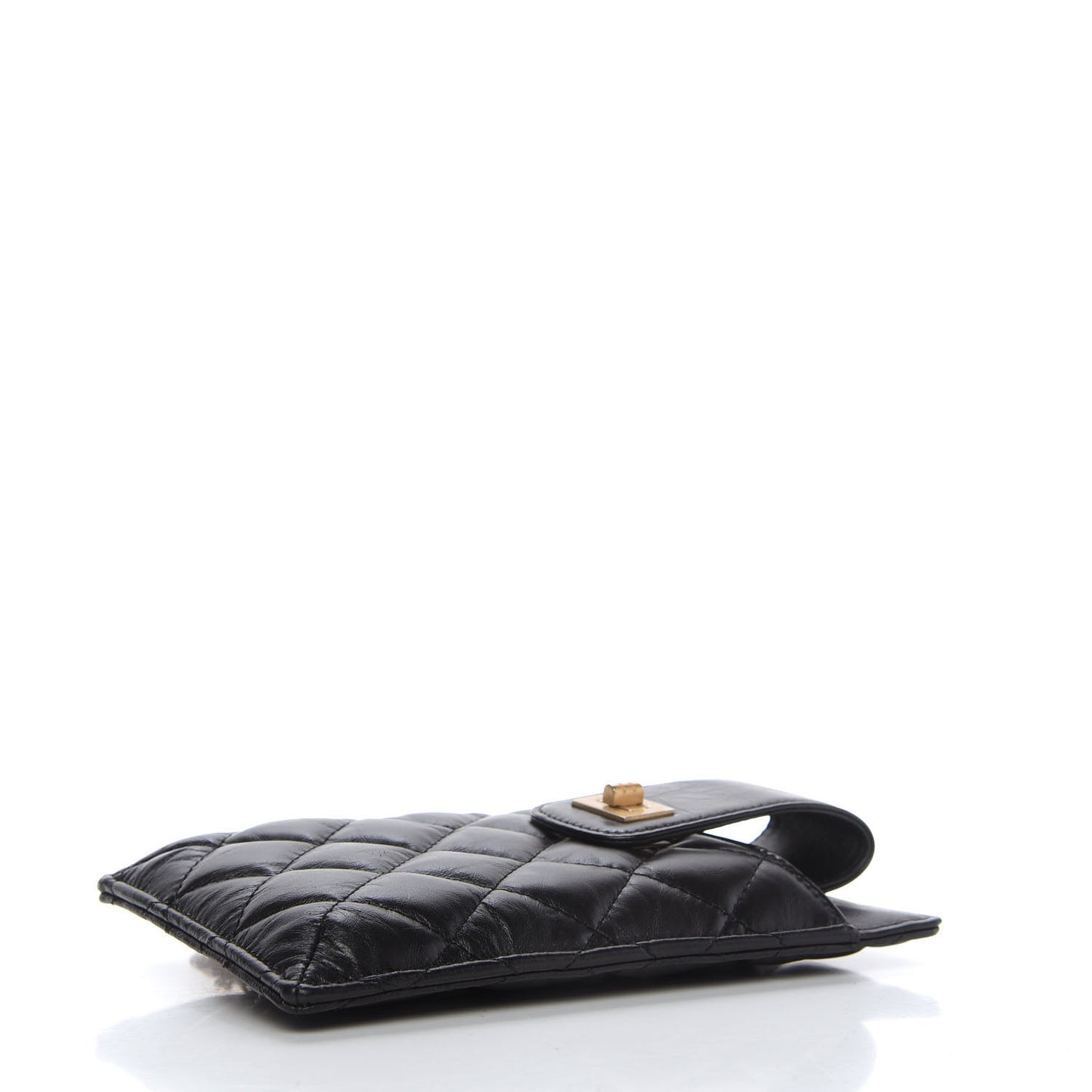 Aged Calfskin Quilted 2.55 Reissue Phone Holder With Chain Black