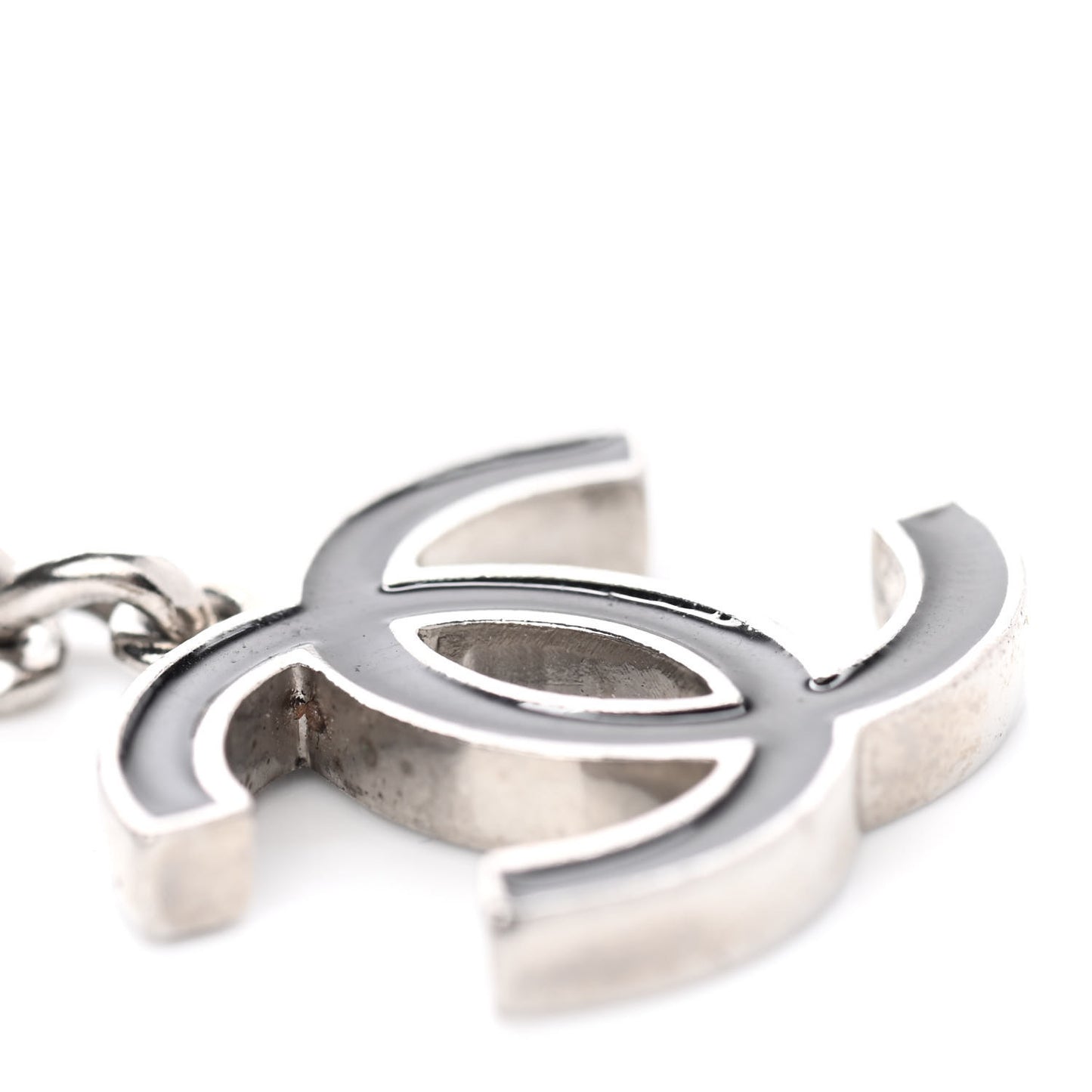Enamel CC Chain Logo Belt Silver Black