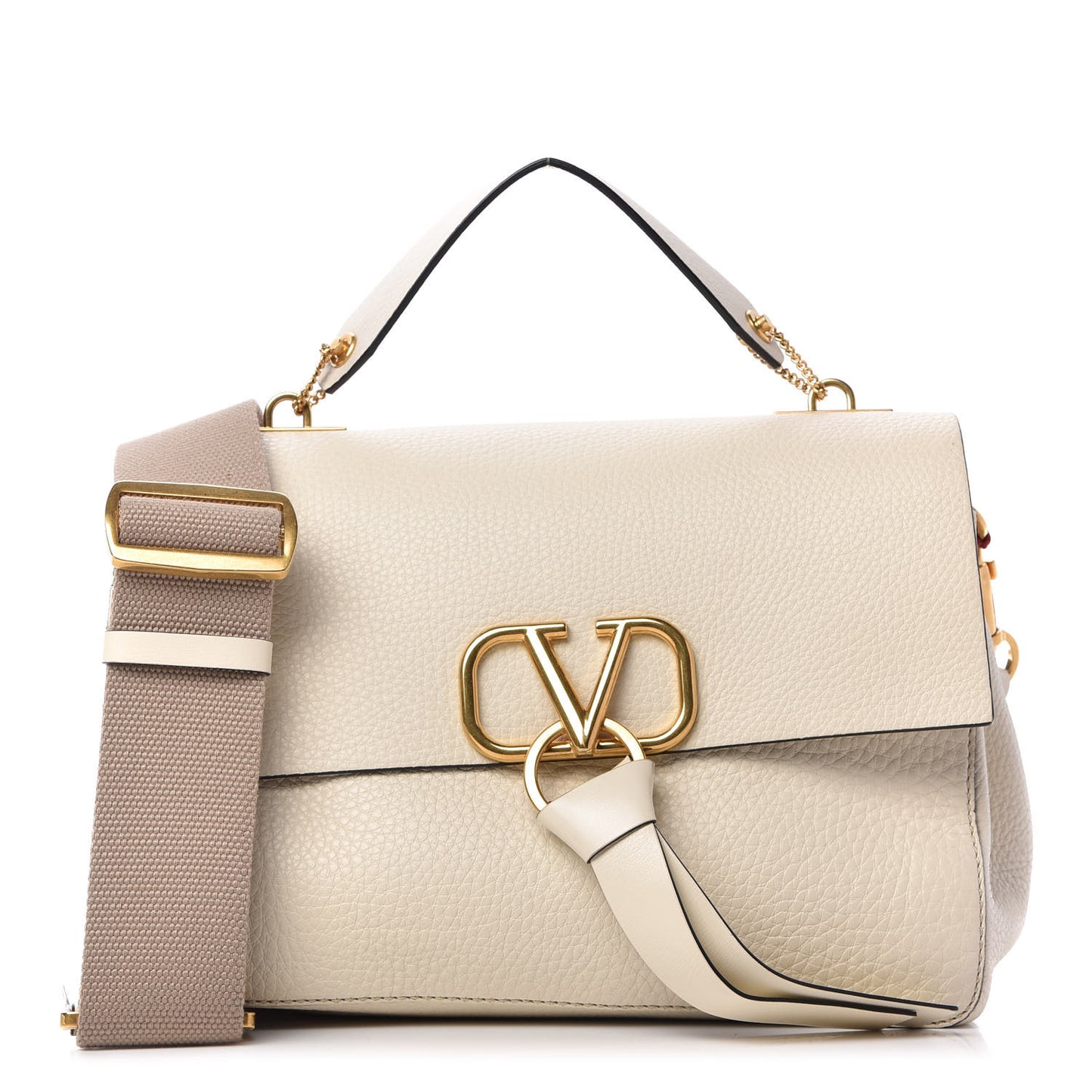 Pebbled Calfskin VRing Shoulder Bag Light Ivory