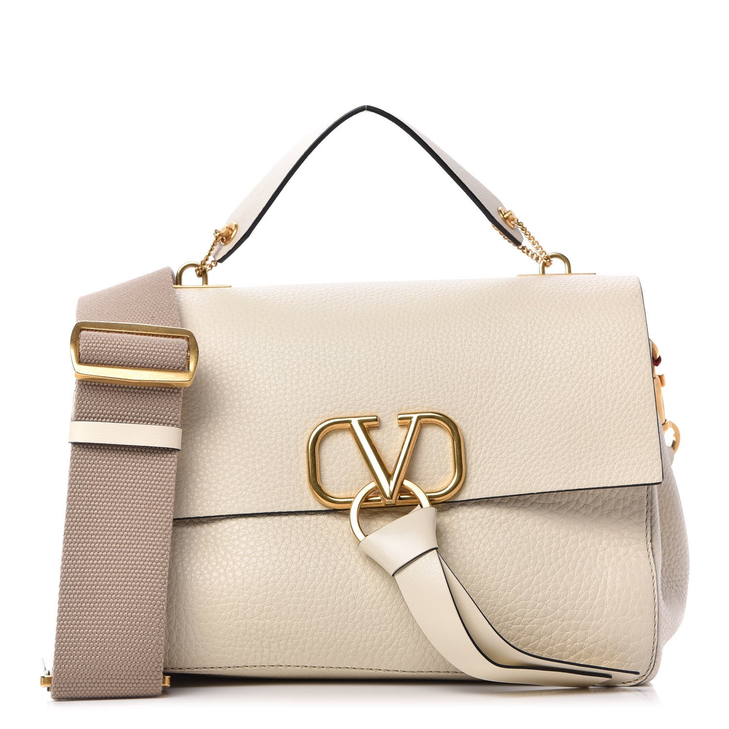 Valentino Garavani Pebbled Calfskin VRing Shoulder Bag Light Ivory 1 of 11