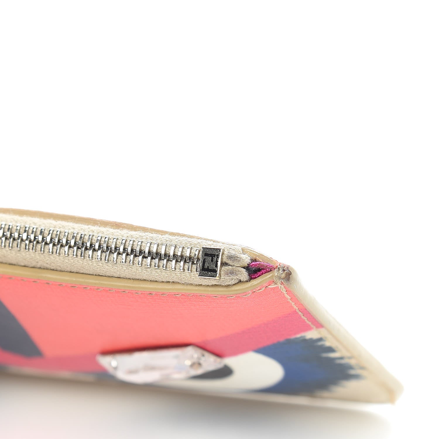 Fendi Saffiano Crystal Eye Monster Coin Pouch Key Case Bellini Multicolor 8 of 10