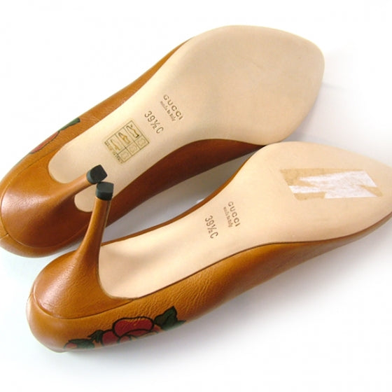 Gucci Leather Heart Tattoo Pumps 39.5 Tan 5 of 8