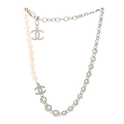 Chanel Pearl Crystal CC Choker Necklace Silver Pearly White 3 of 5