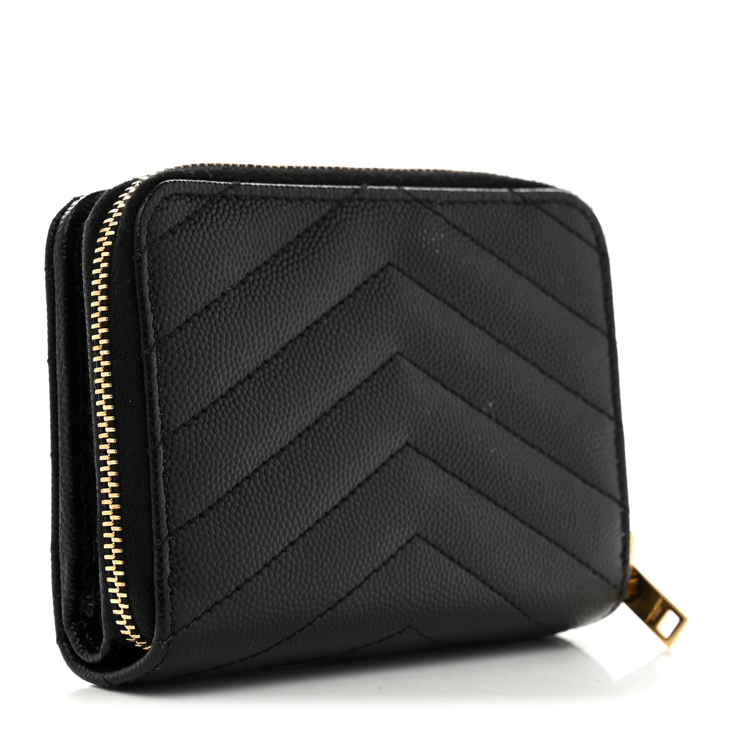 Grain De Poudre Matelasse Chevron Monogram Compact Zip Around Wallet Black