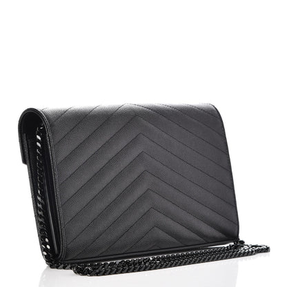 Saint Laurent Grain De Poudre Matelasse Chevron Monogram Chain Wallet Black 3 of 8