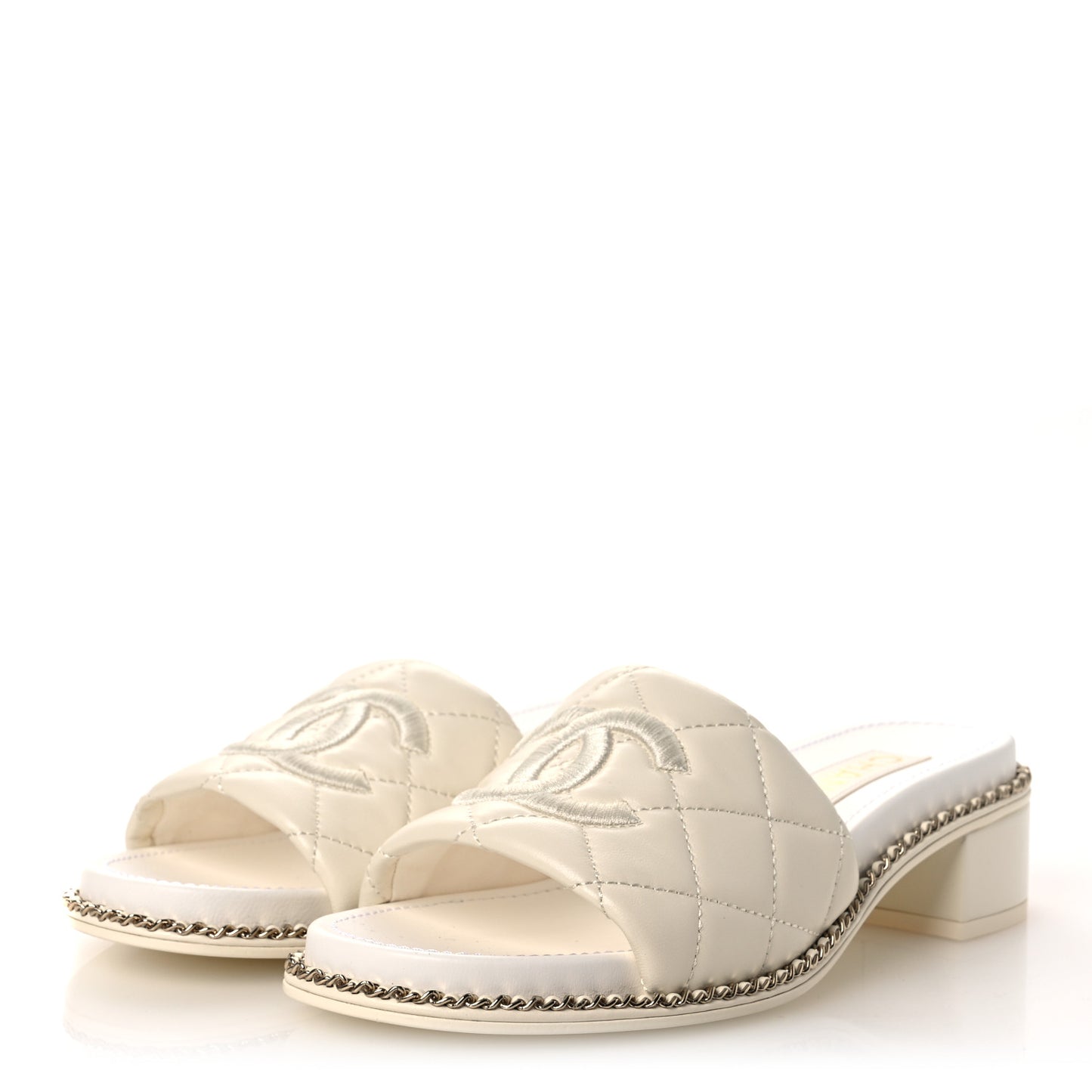 Lambskin Quilted CC Chain Mules 36.5 Light Pink White
