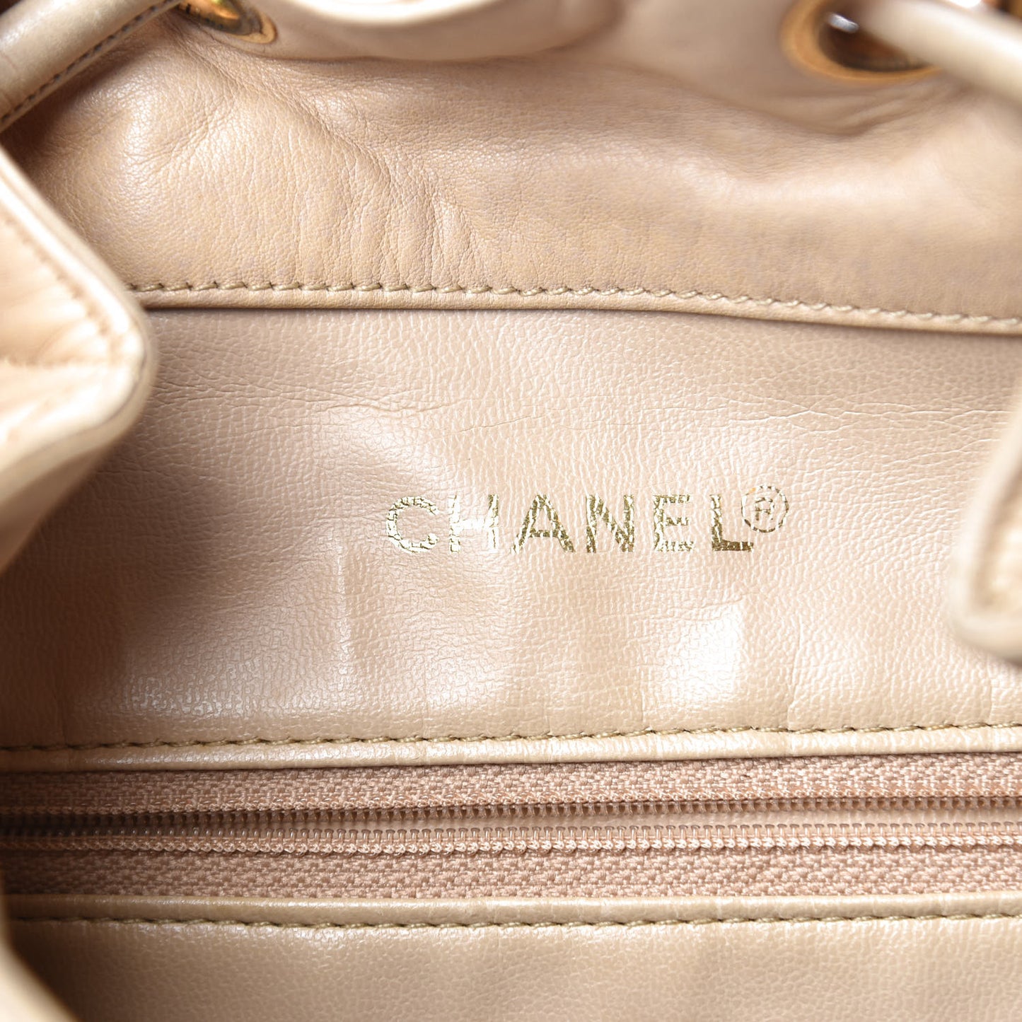 Lambskin Quilted Drawstring Backpack Beige