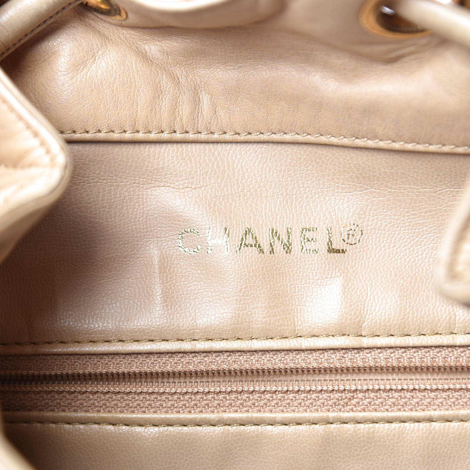 Chanel Lambskin Quilted Drawstring Backpack Beige 6 of 17
