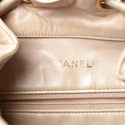Chanel Lambskin Quilted Drawstring Backpack Beige 6 of 17