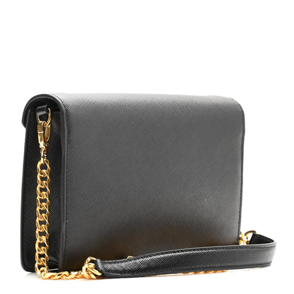Prada Saffiano Lux Metal Triangle Logo Mini Envelope Chain Shoulder Bag Black 3 of 9