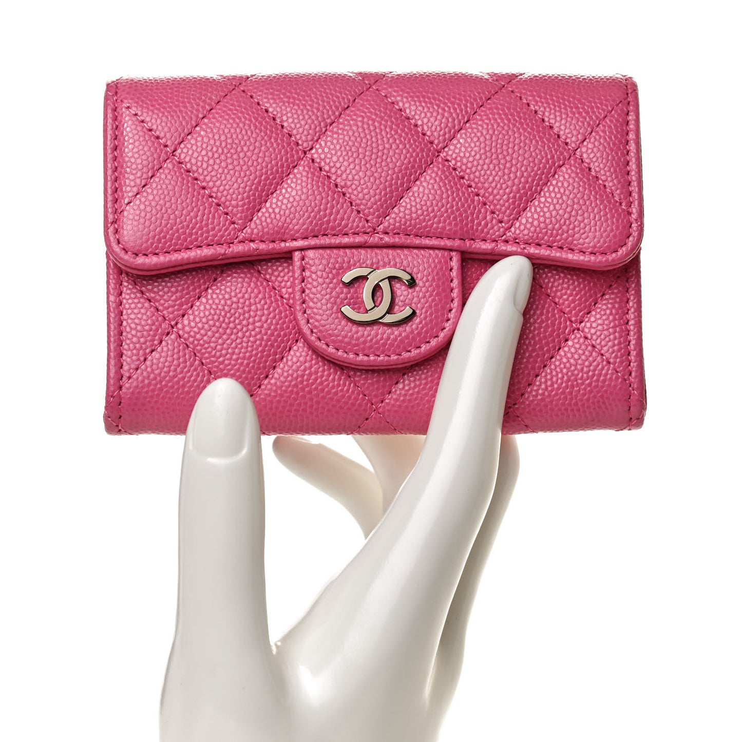 Caviar Quilted Flap Card Holder Wallet Pink