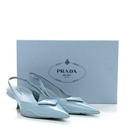 Prada Spazzolato Triangle Logo Pointed Toe 45mm Slingback Pumps 38.5 Cielo 9 of 9