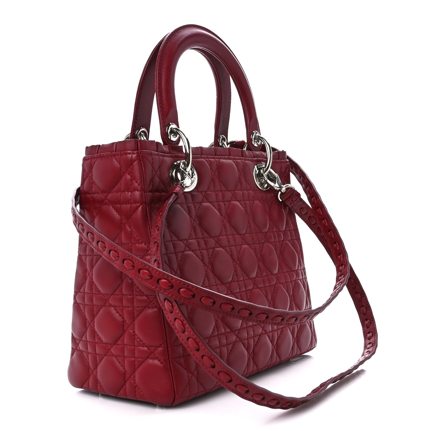Lambskin Cannage Bow Medium Lady Dior Burgundy