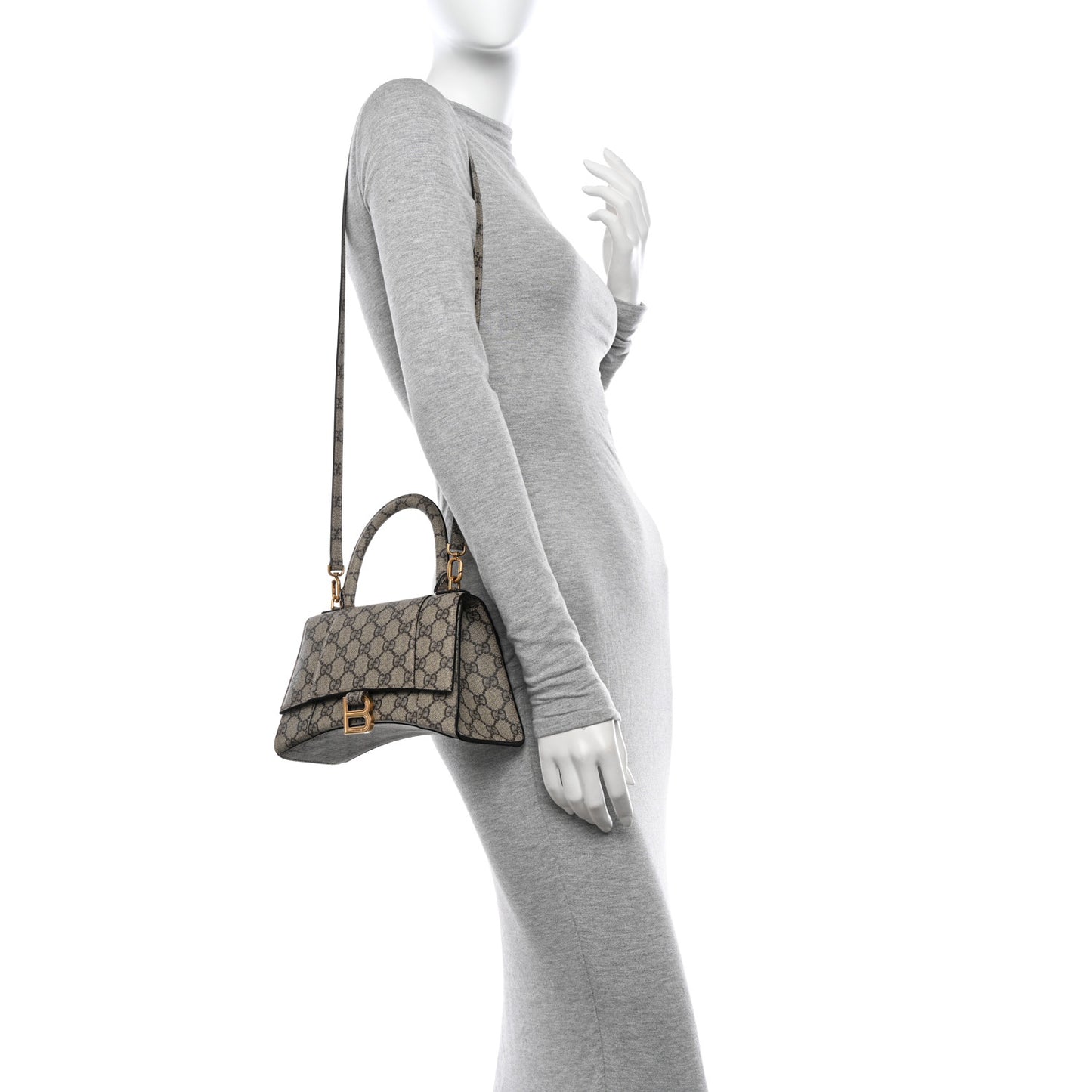 X GUCCI GG Supreme Monogram Small Hourglass Top Handle Bag Beige Ebony