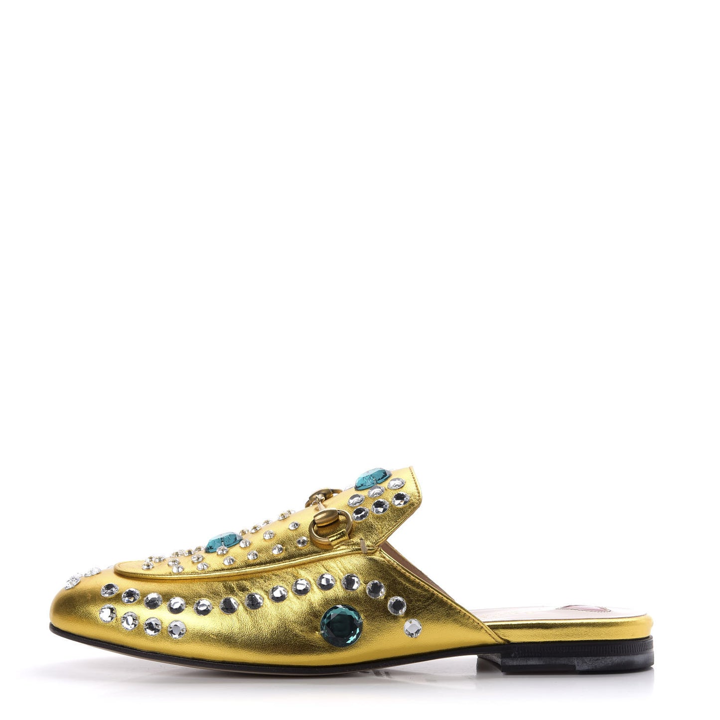 Metallic Nappa Crystal Womens Princetown Slippers 38 Gold