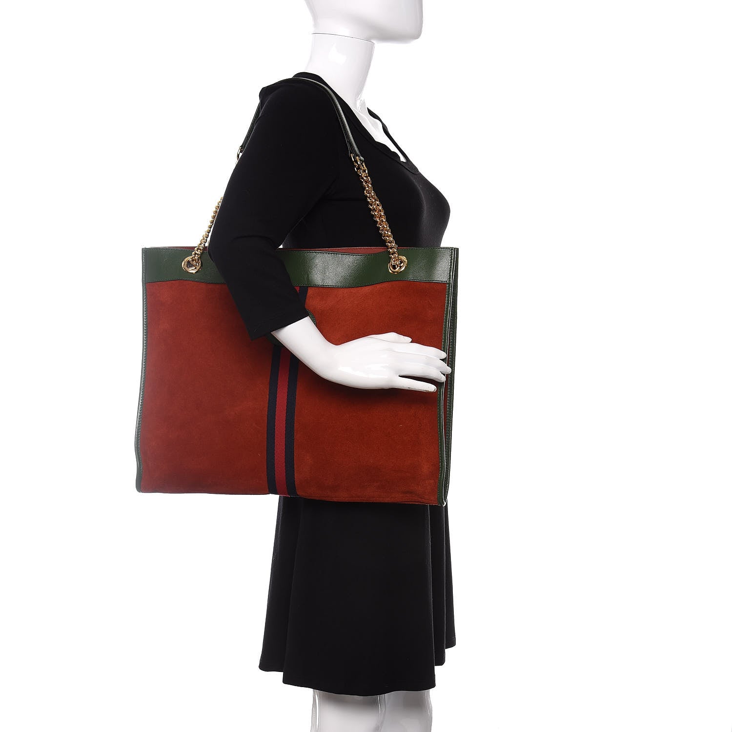 Gucci Suede Calfskin Large Rajah Chain Tote Brown Green 2 of 15