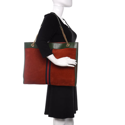Gucci Suede Calfskin Large Rajah Chain Tote Brown Green 2 of 15